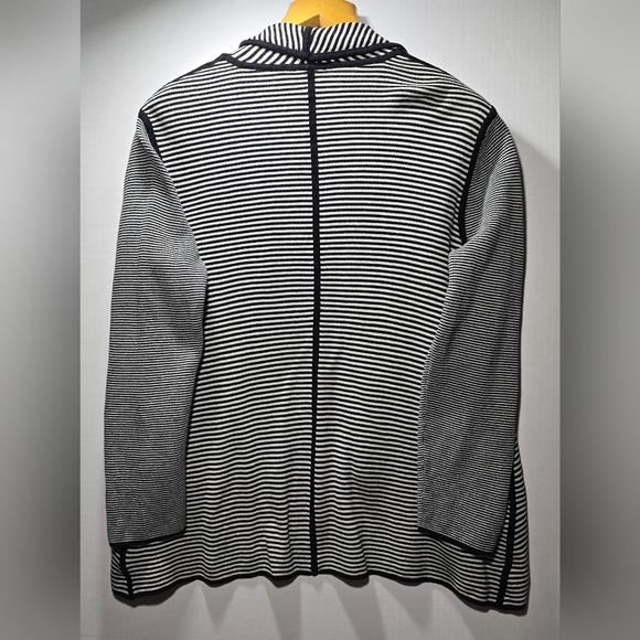 Talbots Large Petite Black and White Striped Women's Open Front Cardigan - Picture 2 of 5